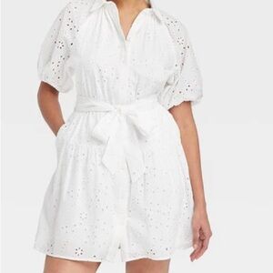 Cotton Eyelet Puff Sleeve Mini Dress